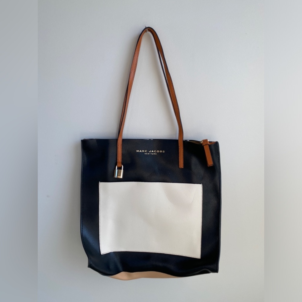 Marc Jacobs Colorblock Leather Tote in Black, Cream & Tan - Picture 3 of 10